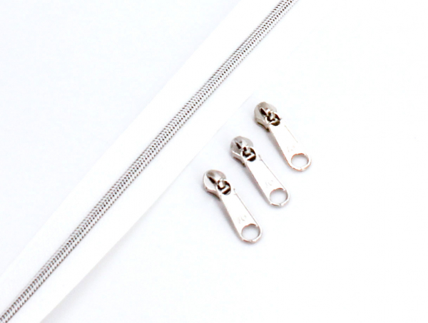 Endlosreißverschluss metallisiert schmal weiß/silber (1m)